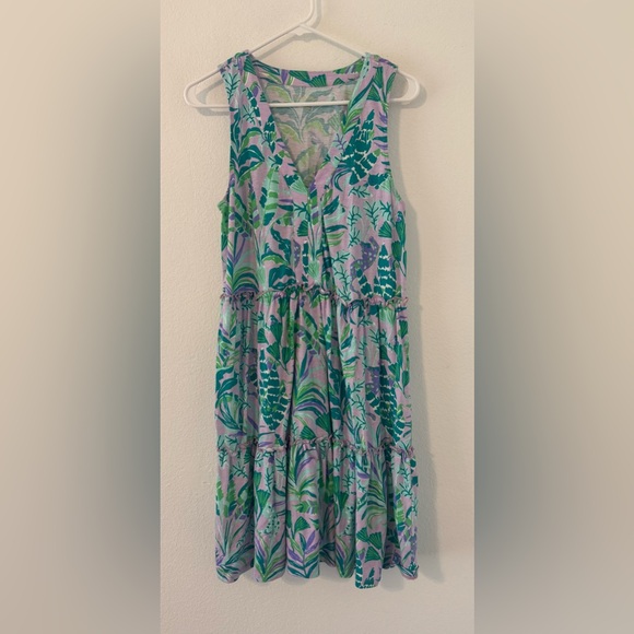 LILLY PULITZER Lorina Tiered Sleeveless Cotton Dress Preppy Tropical 2022 Medium - Picture 1 of 9